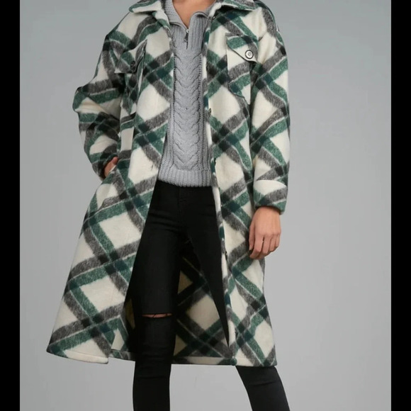 Elan Oversized Shirt Jacket green plaid size S - Picture 6 of 6